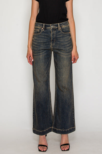 High Rise Relaxed Flare Leg Jeans in DIRTY DARK view 2 - High-Waisted - High Rise Jeans Women (bottom)