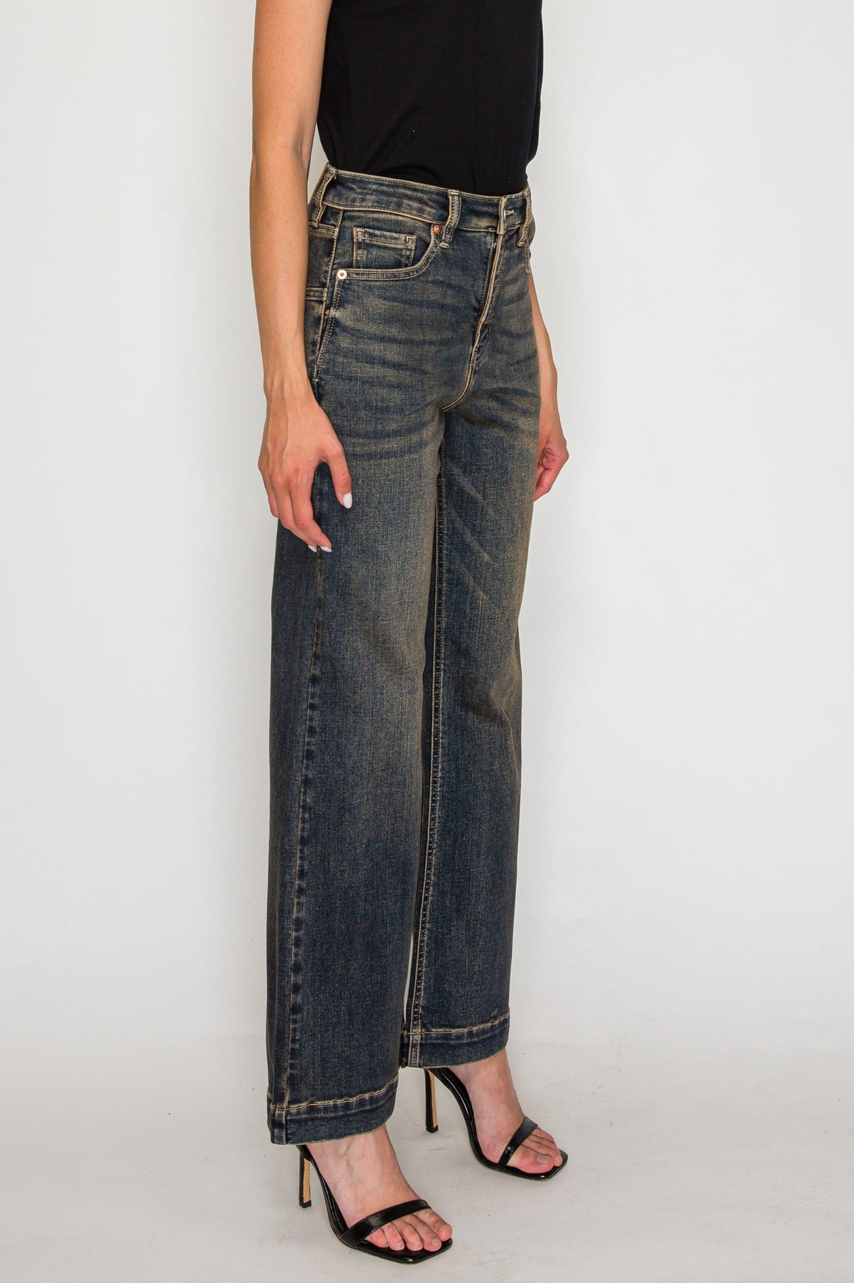 High Rise Relaxed Flare Leg Jeans in DIRTY DARK view 3 - High-Waisted - High Rise Jeans Women (bottom)