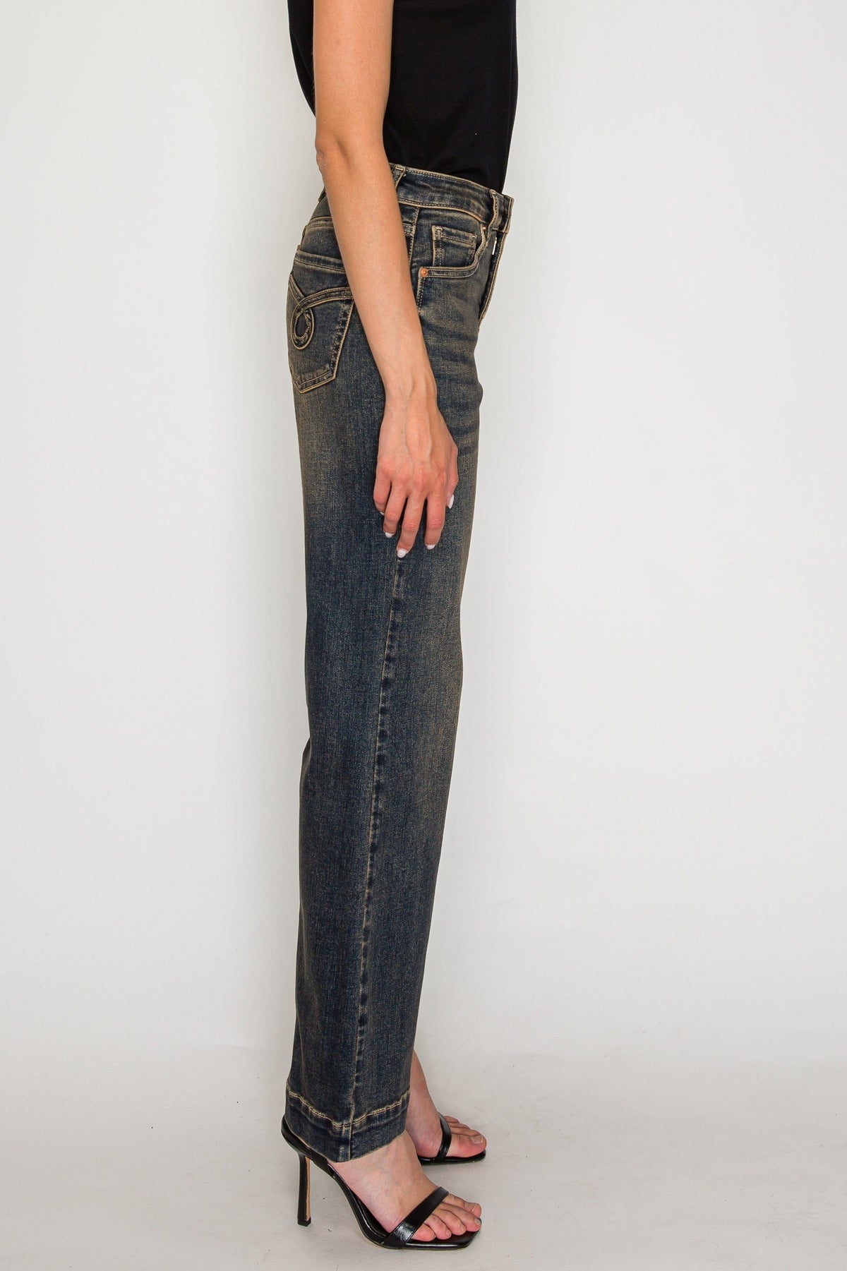 High Rise Relaxed Flare Leg Jeans in DIRTY DARK view 4 - High-Waisted - High Rise Jeans Women (bottom)