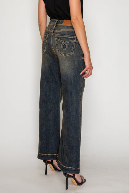 High Rise Relaxed Flare Leg Jeans in DIRTY DARK view 5 - High-Waisted - High Rise Jeans Women (bottom)