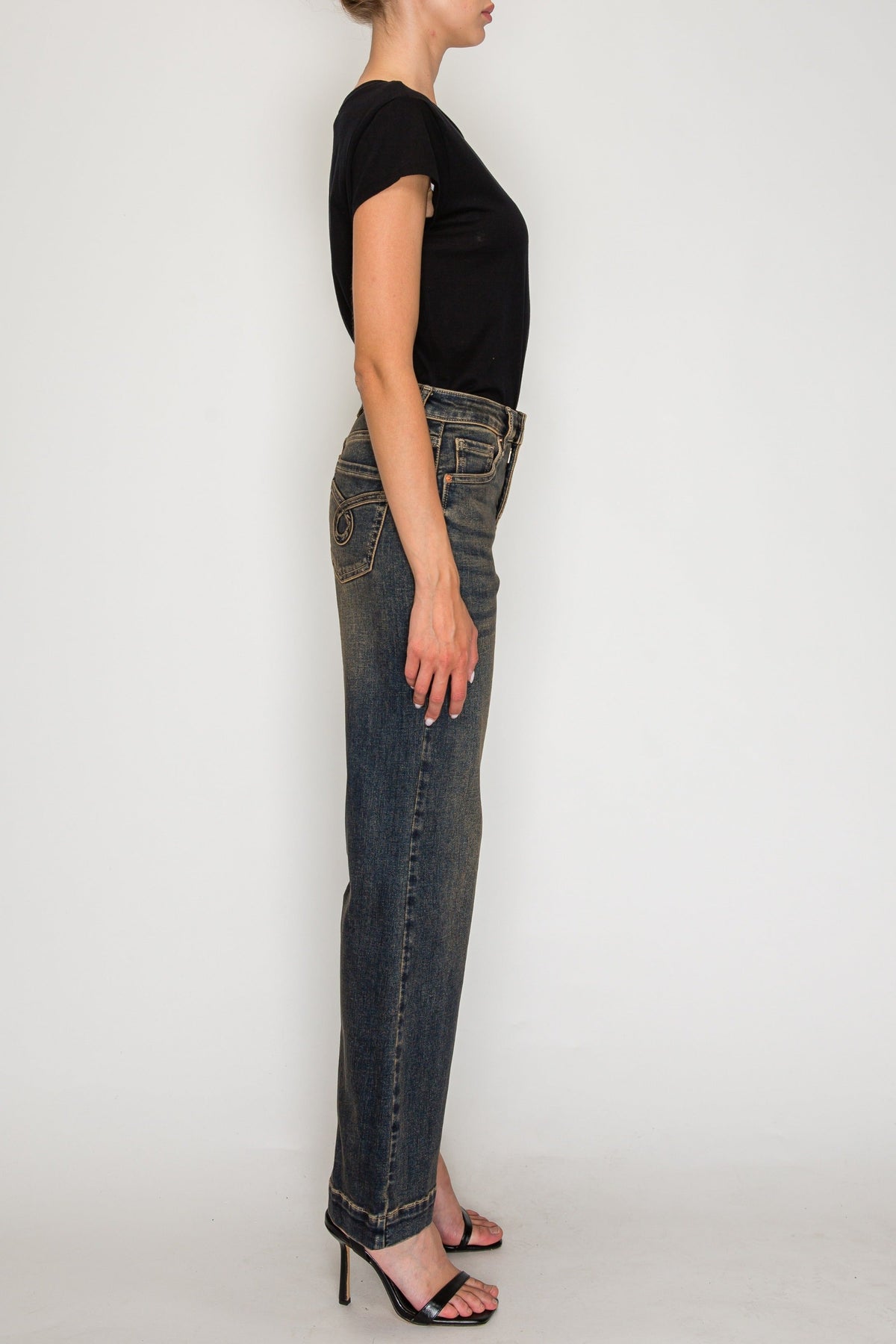High Rise Relaxed Flare Leg Jeans in DIRTY DARK view 7 - High-Waisted - High Rise Jeans Women (bottom)