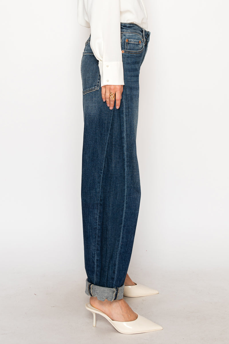 High Rise Relaxed Tapered Dark Wash Barrel Jeans in 3 (25) view 2 - High-Waisted - High Rise Jeans Women (bottom)