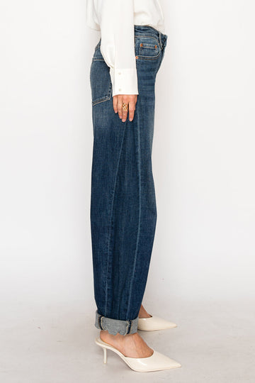 High Rise Relaxed Tapered Dark Wash Barrel Jeans in 3 (25) view 2 - High-Waisted - High Rise Jeans Women (bottom)