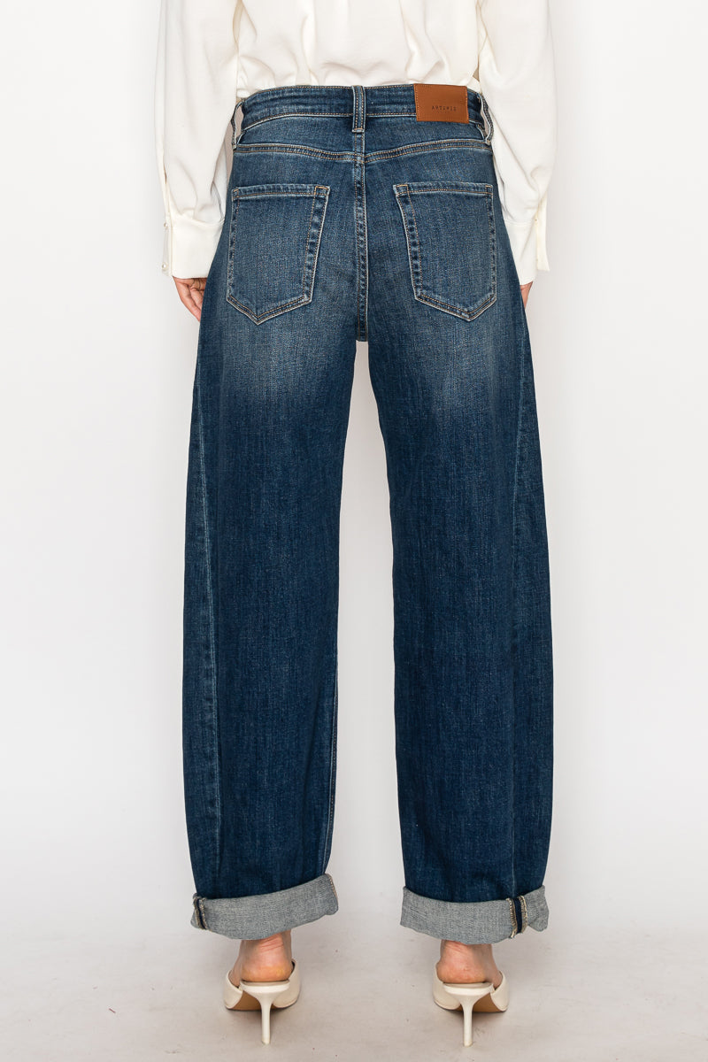 High Rise Relaxed Tapered Dark Wash Barrel Jeans in 5 (26) view 3 - High-Waisted - High Rise Jeans Women (bottom)