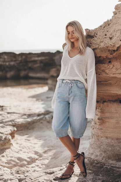 High Rise Relaxed Tapered Jorts Jeans in Light wash - High-Waisted - High Rise Jorts Women (bottom)
