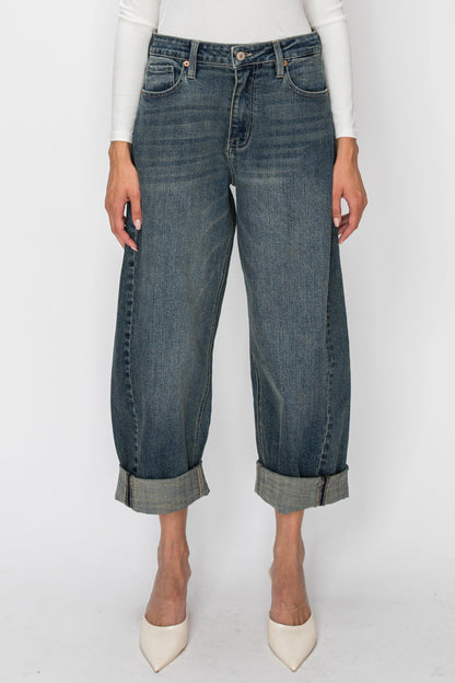 High Rise Relaxed Tinted Barrel Jeans in TINTED DARK view 4 - High-Waisted - High Rise Jeans Women (bottom)