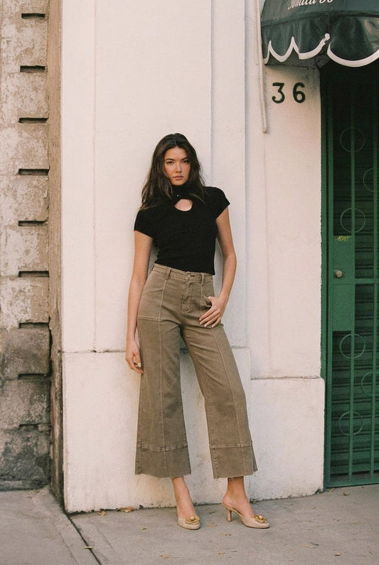 High Rise Slim Crop Palazzo in TAUPE - High-Waisted - High Rise Palazzo Pants (bottom)