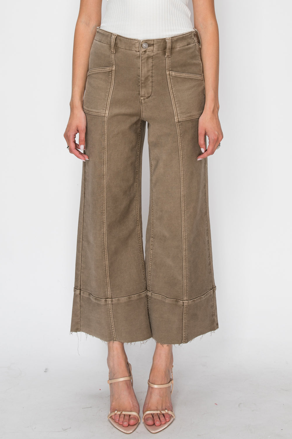 High Rise Slim Crop Palazzo in TAUPE view 2 - High-Waisted - High Rise Palazzo Pants (bottom)