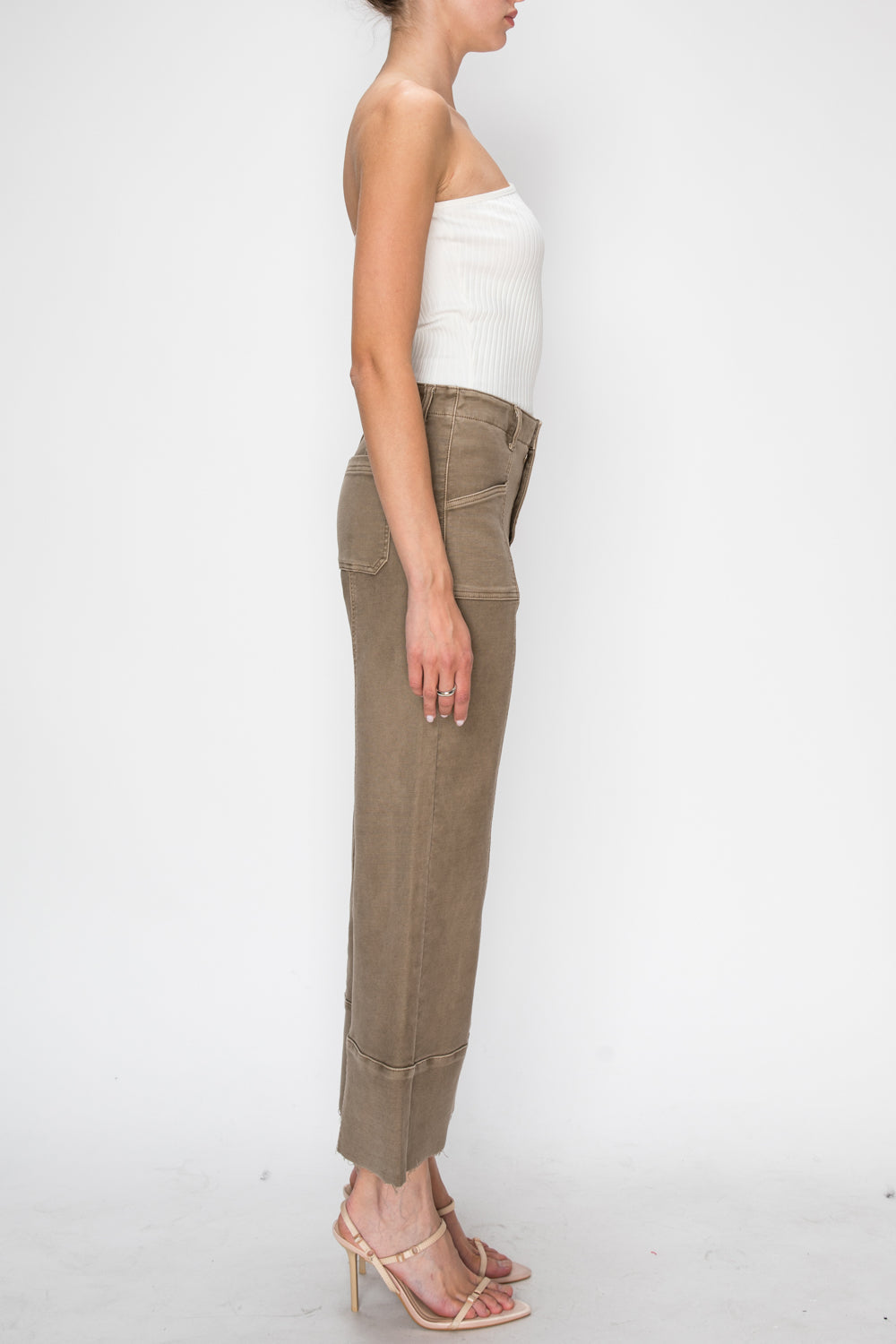 High Rise Slim Crop Palazzo in TAUPE view 6 - High-Waisted - High Rise Palazzo Pants (bottom)