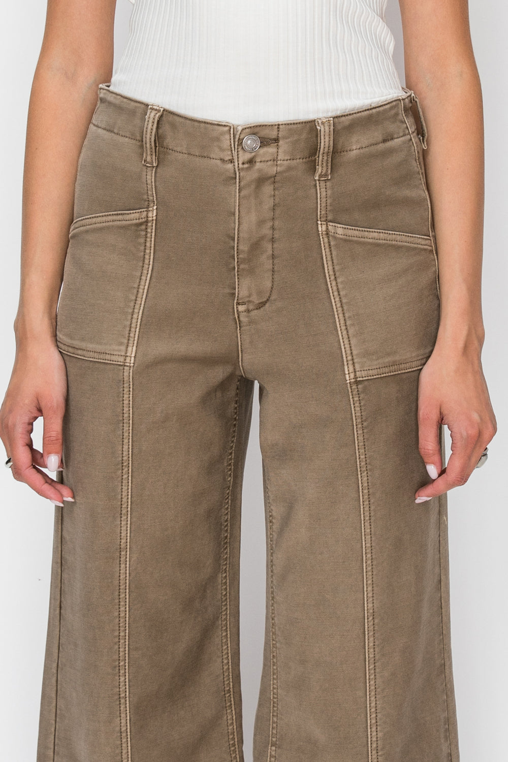 High Rise Slim Crop Palazzo in TAUPE view 8 - High-Waisted - High Rise Palazzo Pants (bottom)