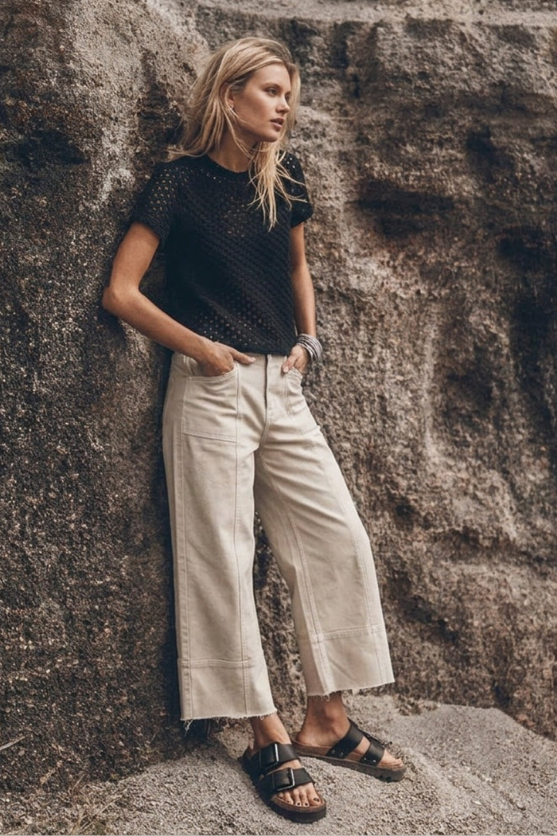 High Rise Slim Crop Palazzo Jeans in OFF WHITE - High-Waisted - High Rise Jeans Women (bottom)
