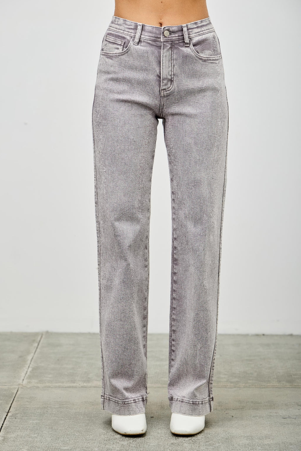 High Rise Slim Wide Straight Silver grey (bottom) - high rise straight leg jeans, high rise straight je - shop at us.meeeshop