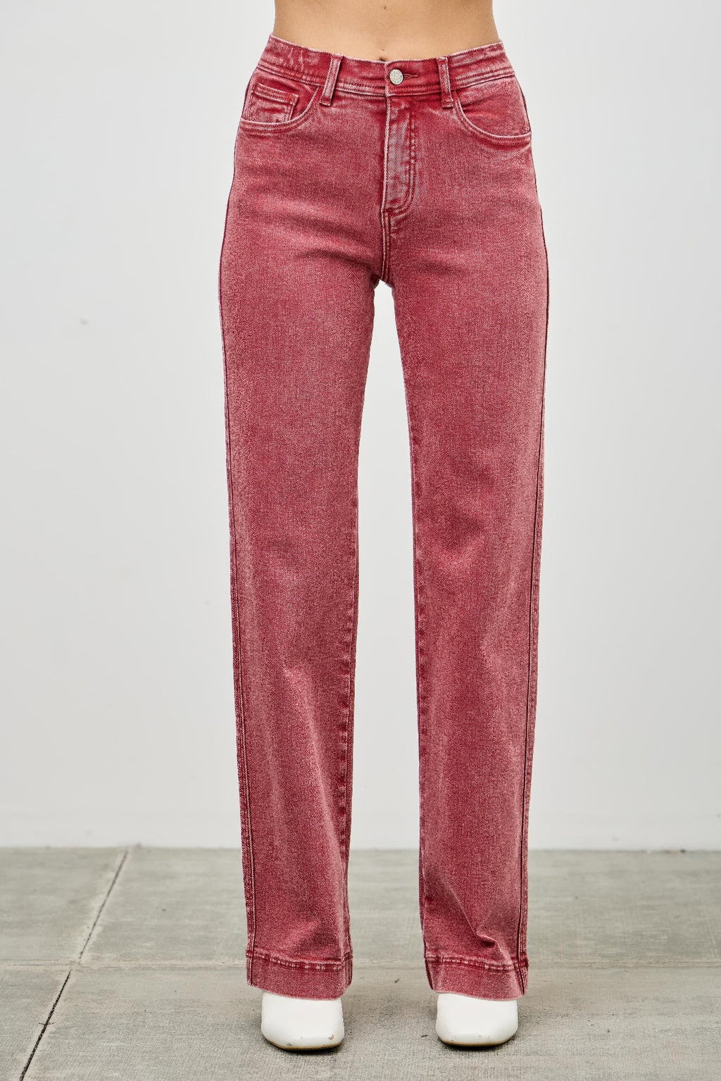 High Rise Slim Wide Straight Bric red view 26 (bottom) - high rise straight leg jeans, high rise straig - shop at us.meeeshop