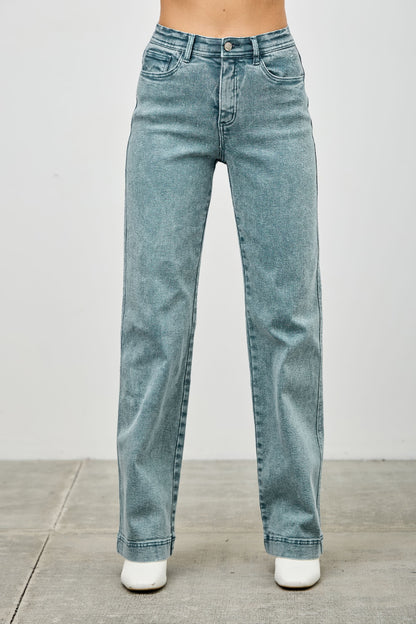 High Rise Slim Wide Straight in Acid green view 13 - High-Waisted - High Rise Straight Leg Jeans (bottom)