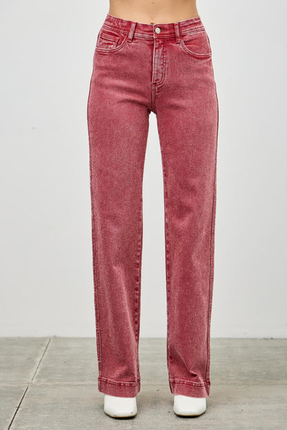 High Rise Slim Wide Straight in Bric red view 26 - High-Waisted - High Rise Straight Leg Jeans (bottom)