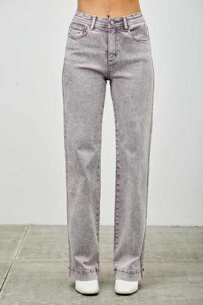 High Rise Slim Wide Straight in Silver grey - High-Waisted - High Rise Straight Leg Jeans (bottom)