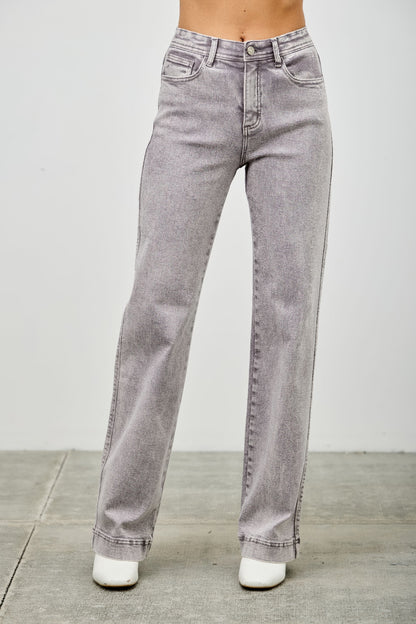 High Rise Slim Wide Straight in Silver grey view 5 - High-Waisted - High Rise Straight Leg Jeans (bottom)