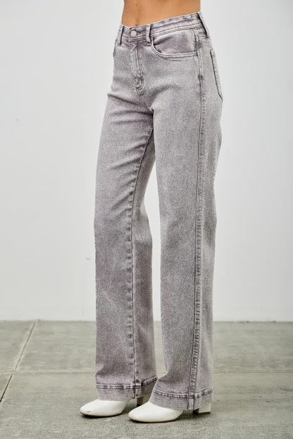 High Rise Slim Wide Straight in Silver grey view 6 - High-Waisted - High Rise Straight Leg Jeans (bottom)
