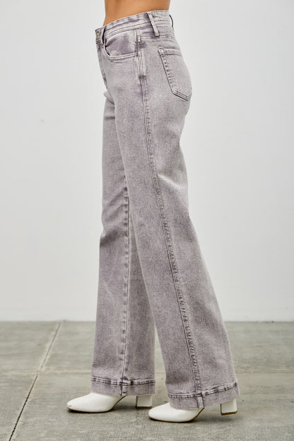 High Rise Slim Wide Straight in Silver grey view 8 - High-Waisted - High Rise Straight Leg Jeans (bottom)