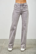 High Rise Slim Wide Straight Silver grey view 5 (bottom) - high rise straight leg jeans, high rise stra - shop at us.meeeshop
