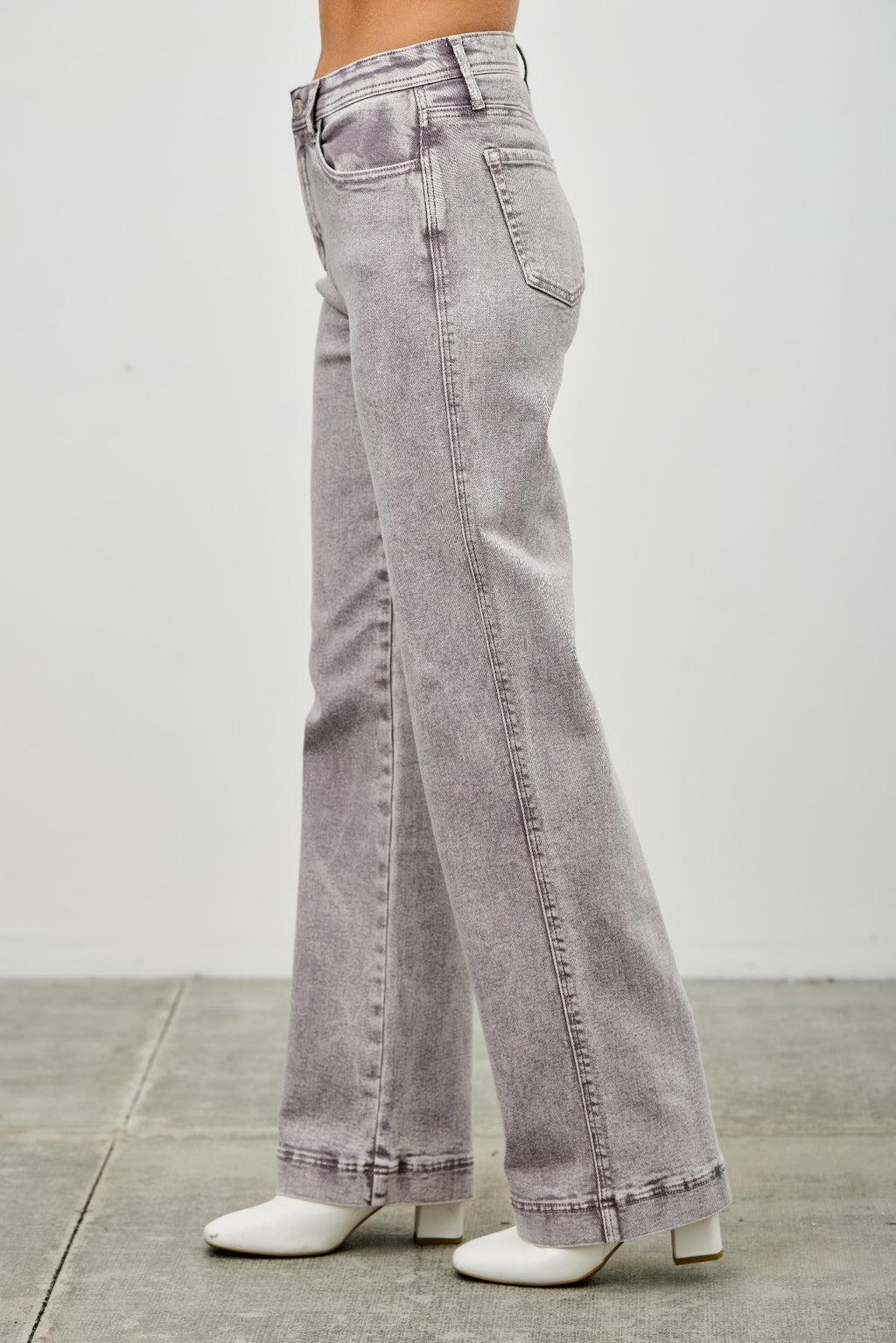 High Rise Slim Wide Straight Silver grey view 8 (bottom) - high rise straight leg jeans, high rise stra - shop at us.meeeshop