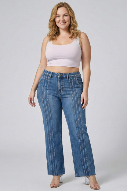 high rise straight High Rise Straight with Front Lines Jeans view 2 (bottom) - shop at us.meeeshop