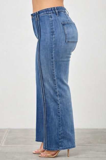 high rise straight High Rise Straight with Front Lines Jeans view 3 (bottom) - shop at us.meeeshop