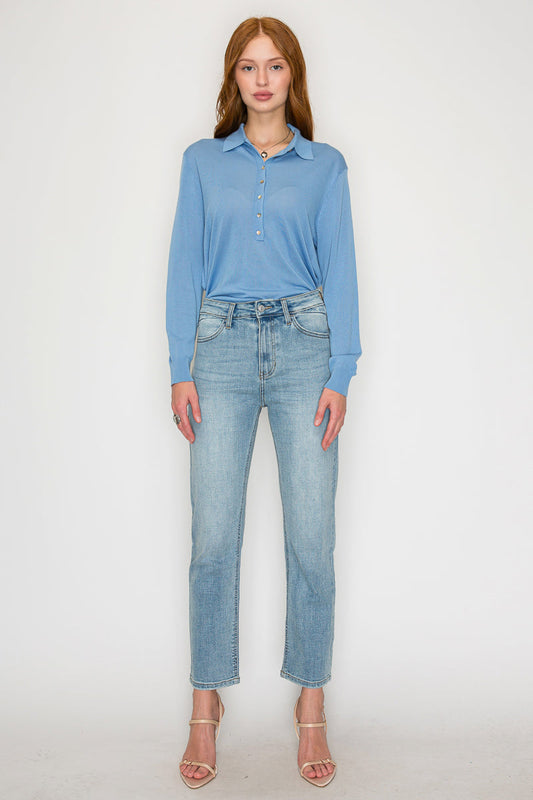 High Rise Straight Leg Jeans in 1 (24) - High-Waisted - High Rise Jeans Women (bottom)