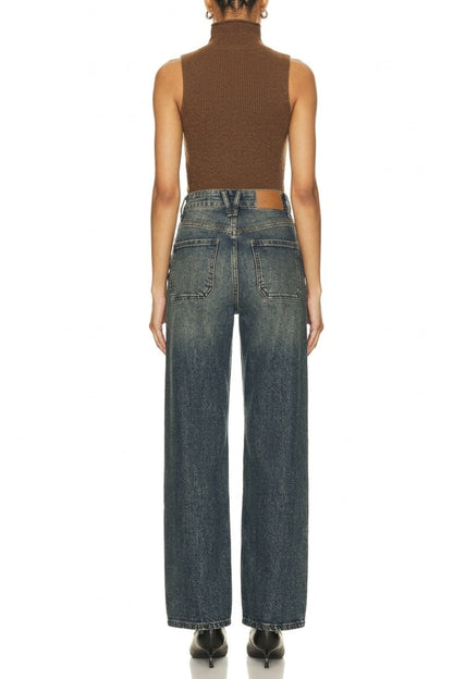 High Rise Tinted Tummy Control Palazzo Jeans in TINTED DARK view 3 - High-Waisted - High Rise Jeans Women (bottom)