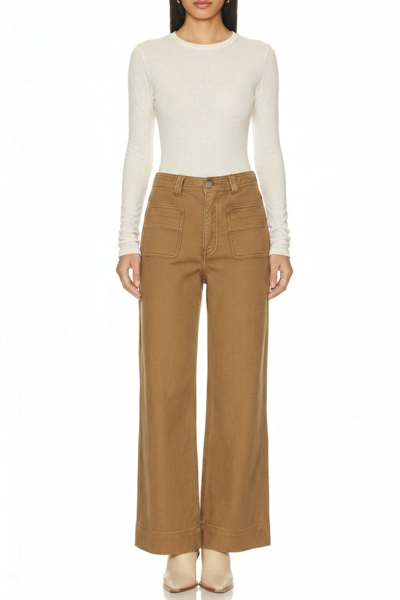 High Rise Tummy Control Bistre Palazzo Jeans in BISTRE view 2 - High-Waisted - High Rise Jeans Women (bottom)