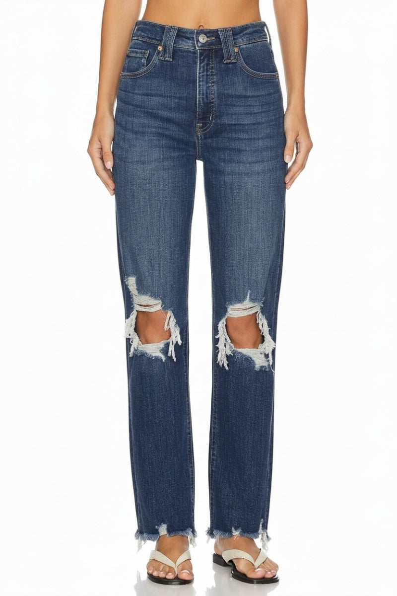 High Rise Tummy Control Crop Wide Leg Jeans in Dark wash view 5 - High-Waisted - High Rise Jeans Women (bottom)