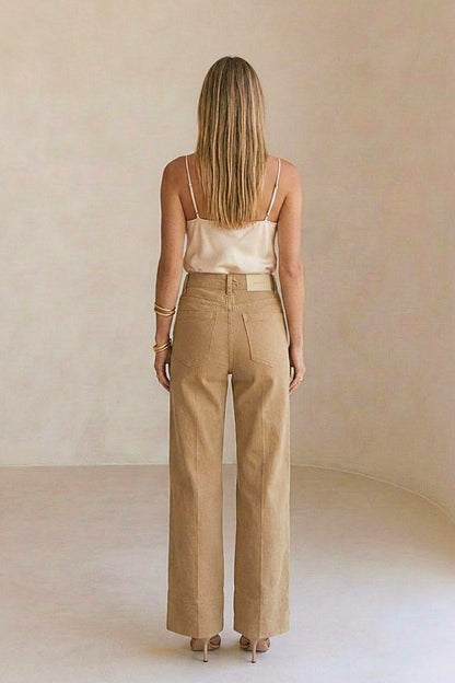 High Rise Tummy Control Garment Dyed Palazzo Jeans in CAMEL view 3 - High-Waisted - High Rise Jeans Women (bottom)