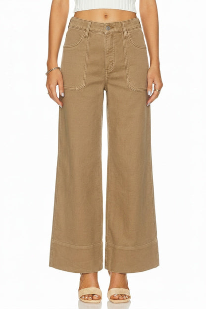High Rise Tummy Control Garment Dyed Palazzo Jeans in CAMEL view 4 - High-Waisted - High Rise Jeans Women (bottom)