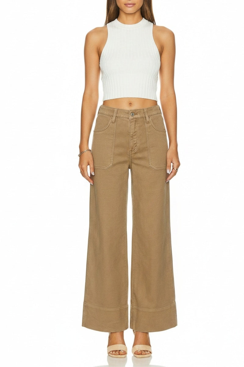 High Rise Tummy Control Garment Dyed Palazzo Jeans in CAMEL view 7 - High-Waisted - High Rise Jeans Women (bottom)
