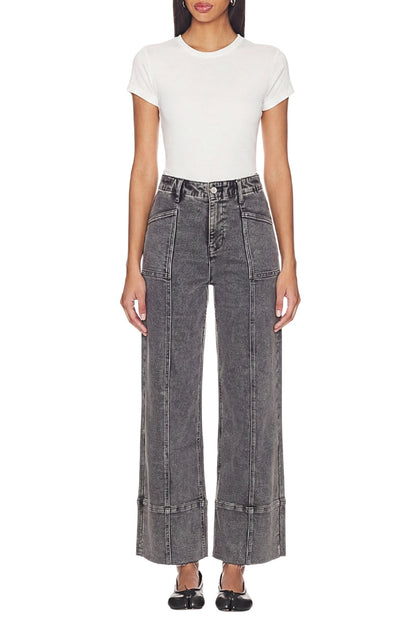 High Rise Tummy Control Grey Palazzo Jeans in LIGHT GREY view 2 - High-Waisted - High Rise Jeans Women (bottom)