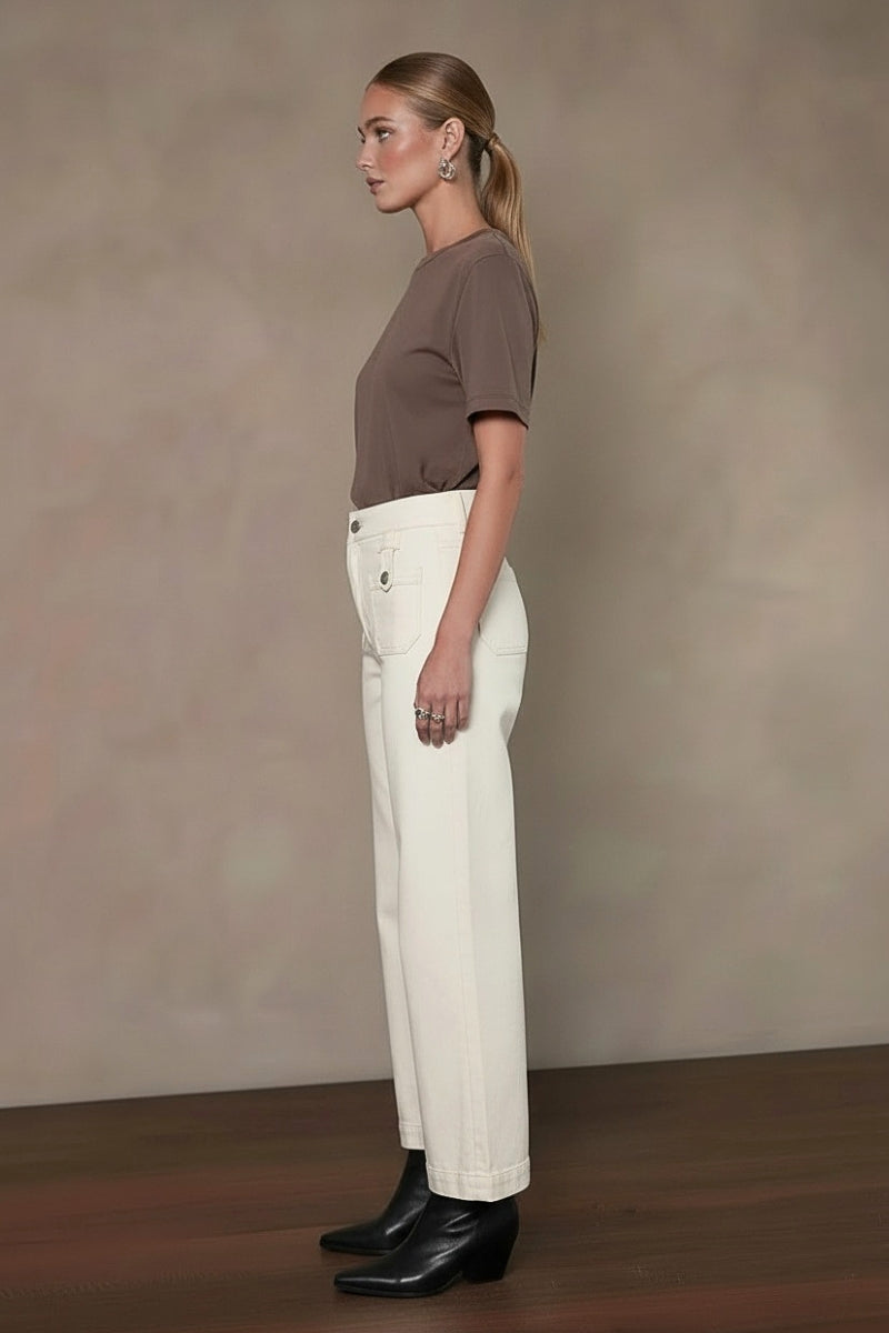 High Rise Tummy Control White Crop Palazzo Jeans in White view 2 - High-Waisted - High Rise Jeans Women (bottom)