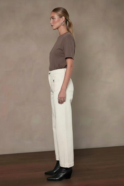 High Rise Tummy Control White Crop Palazzo Jeans in White view 2 - High-Waisted - High Rise Jeans Women (bottom)
