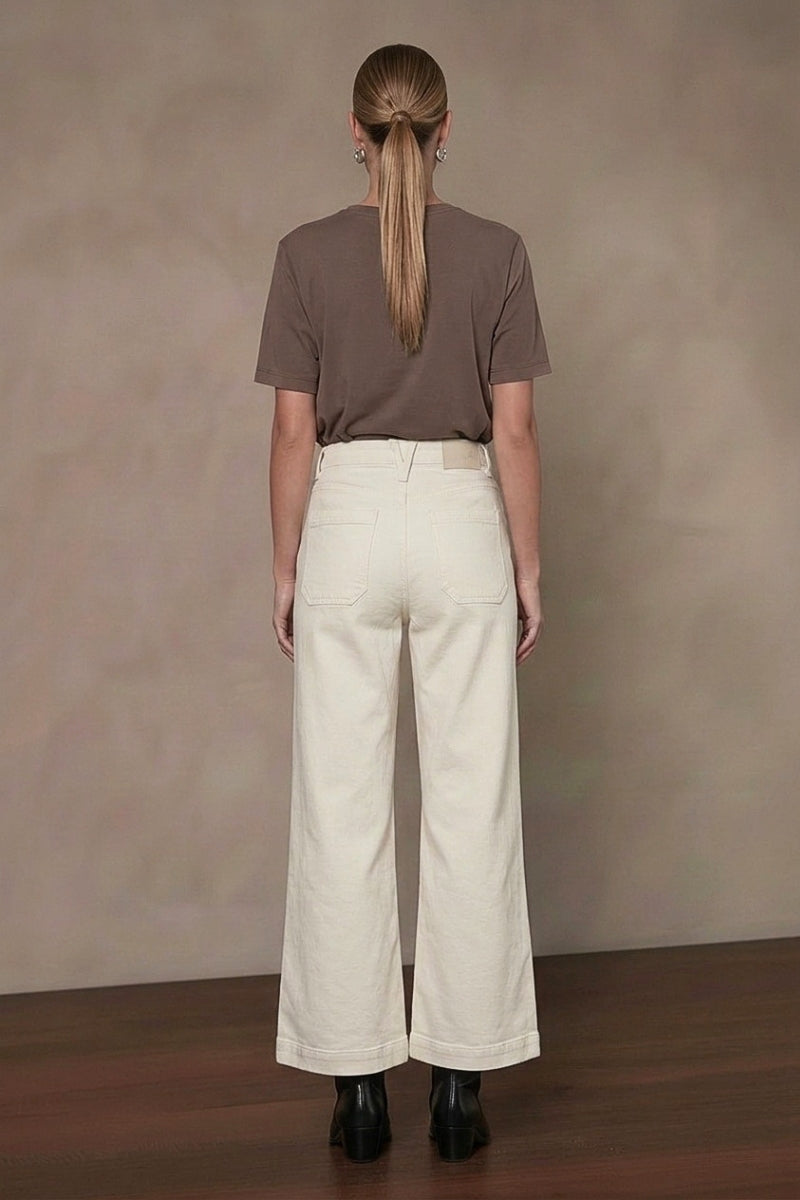 High Rise Tummy Control White Crop Palazzo Jeans in White view 3 - High-Waisted - High Rise Jeans Women (bottom)