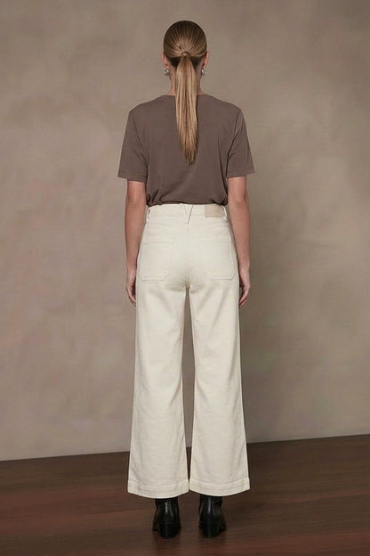 High Rise Tummy Control White Crop Palazzo Jeans in White view 3 - High-Waisted - High Rise Jeans Women (bottom)