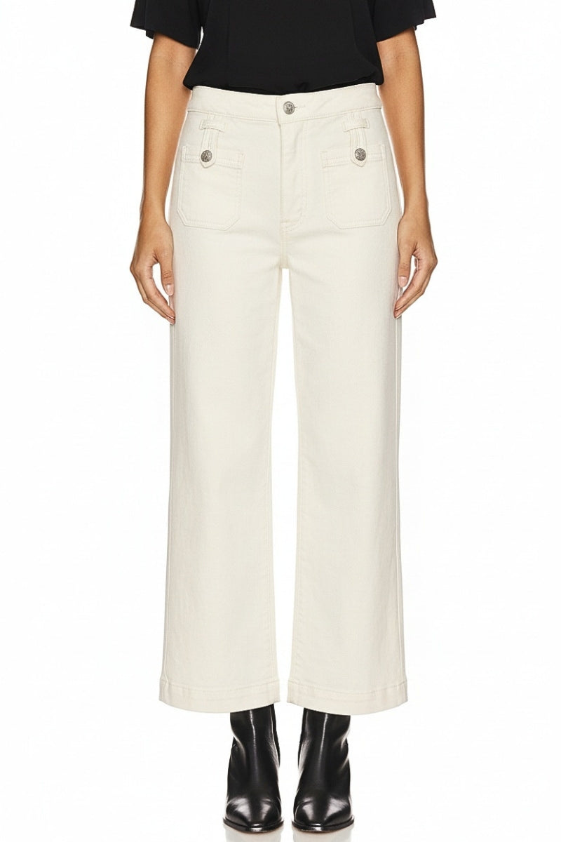 High Rise Tummy Control White Crop Palazzo Jeans in White view 4 - High-Waisted - High Rise Jeans Women (bottom)