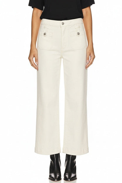 High Rise Tummy Control White Crop Palazzo Jeans in White view 4 - High-Waisted - High Rise Jeans Women (bottom)