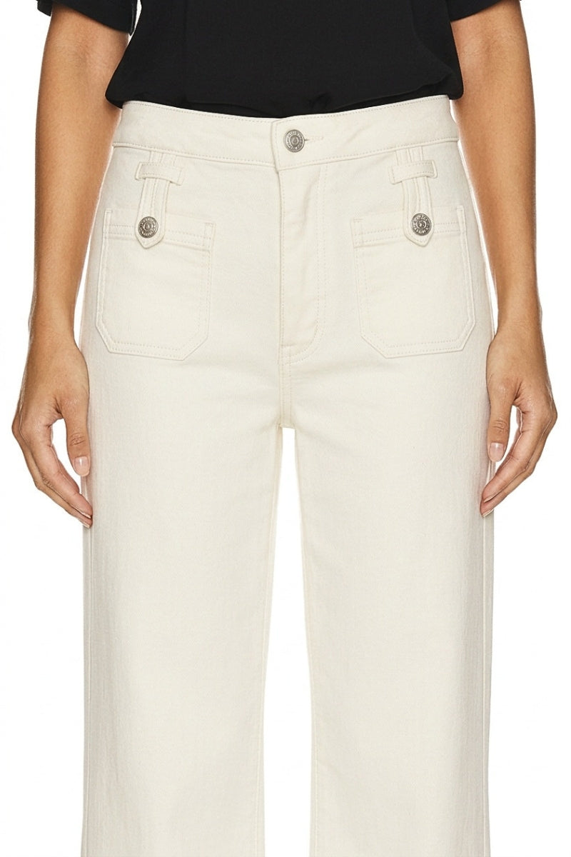 High Rise Tummy Control White Crop Palazzo Jeans in White view 7 - High-Waisted - High Rise Jeans Women (bottom)