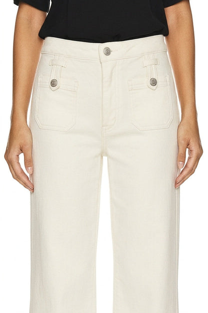 High Rise Tummy Control White Crop Palazzo Jeans in White view 7 - High-Waisted - High Rise Jeans Women (bottom)