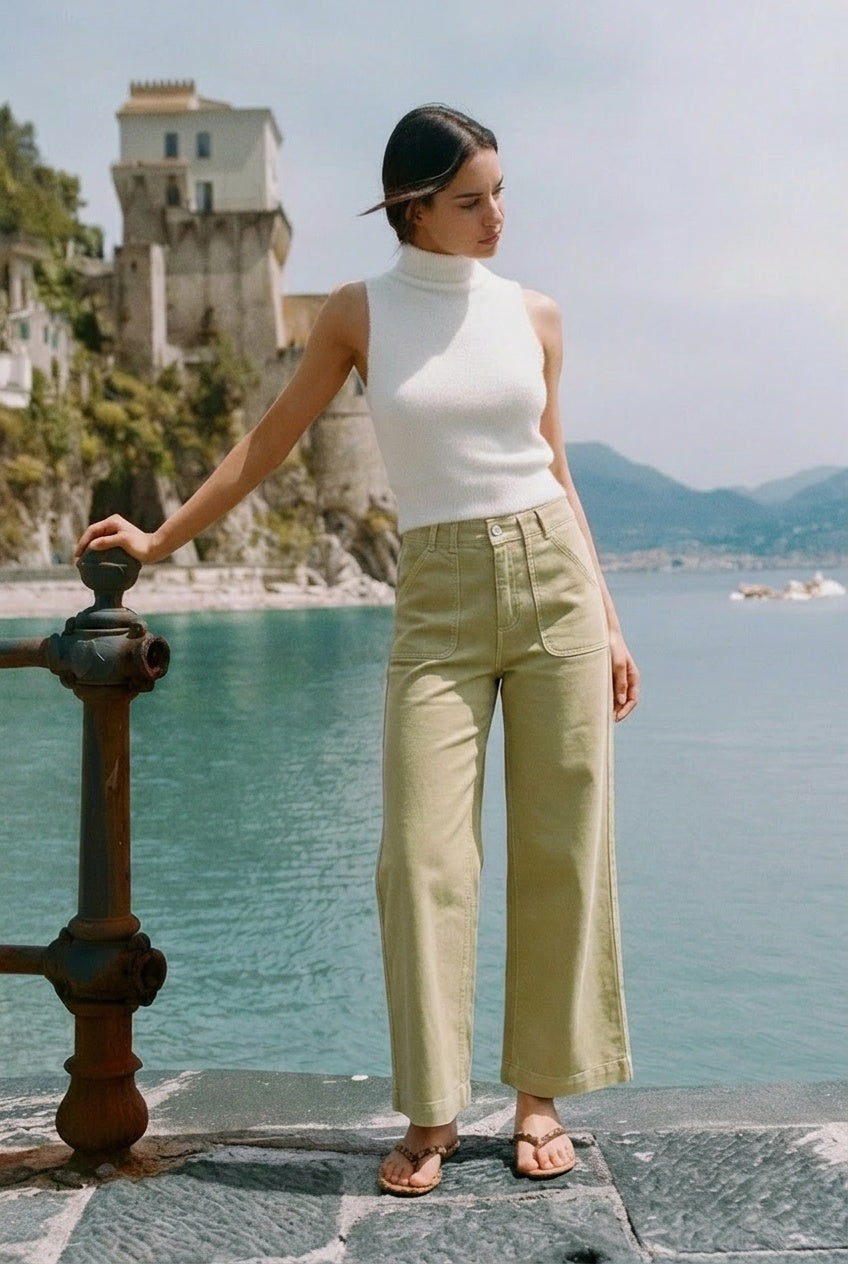 High Rise Wide Leg Sage Jeans in Sage Green - High-Waisted - High Rise Jeans Women (bottom)