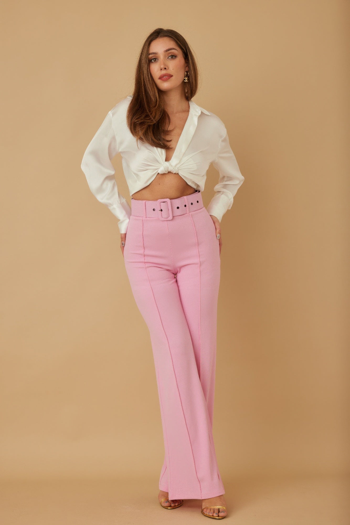High Waist Pants with Buckle Belt in M view 2 - High-Waisted - High Waist 100 Cotton Underwear (bottom)