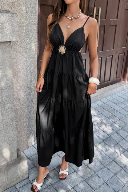High Waist Sleeveless Open Back Full Dress - MeeeShop Women's Fashion