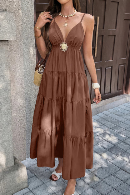 High Waist Sleeveless Open Back Full Dress in Brown view 5 - High-Waisted - High Waisted Dress Pants