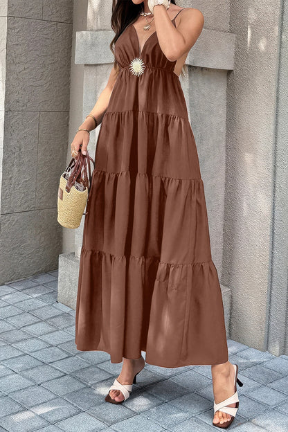 High Waist Sleeveless Open Back Full Dress in Brown view 7 - High-Waisted - High Waisted Dress Pants