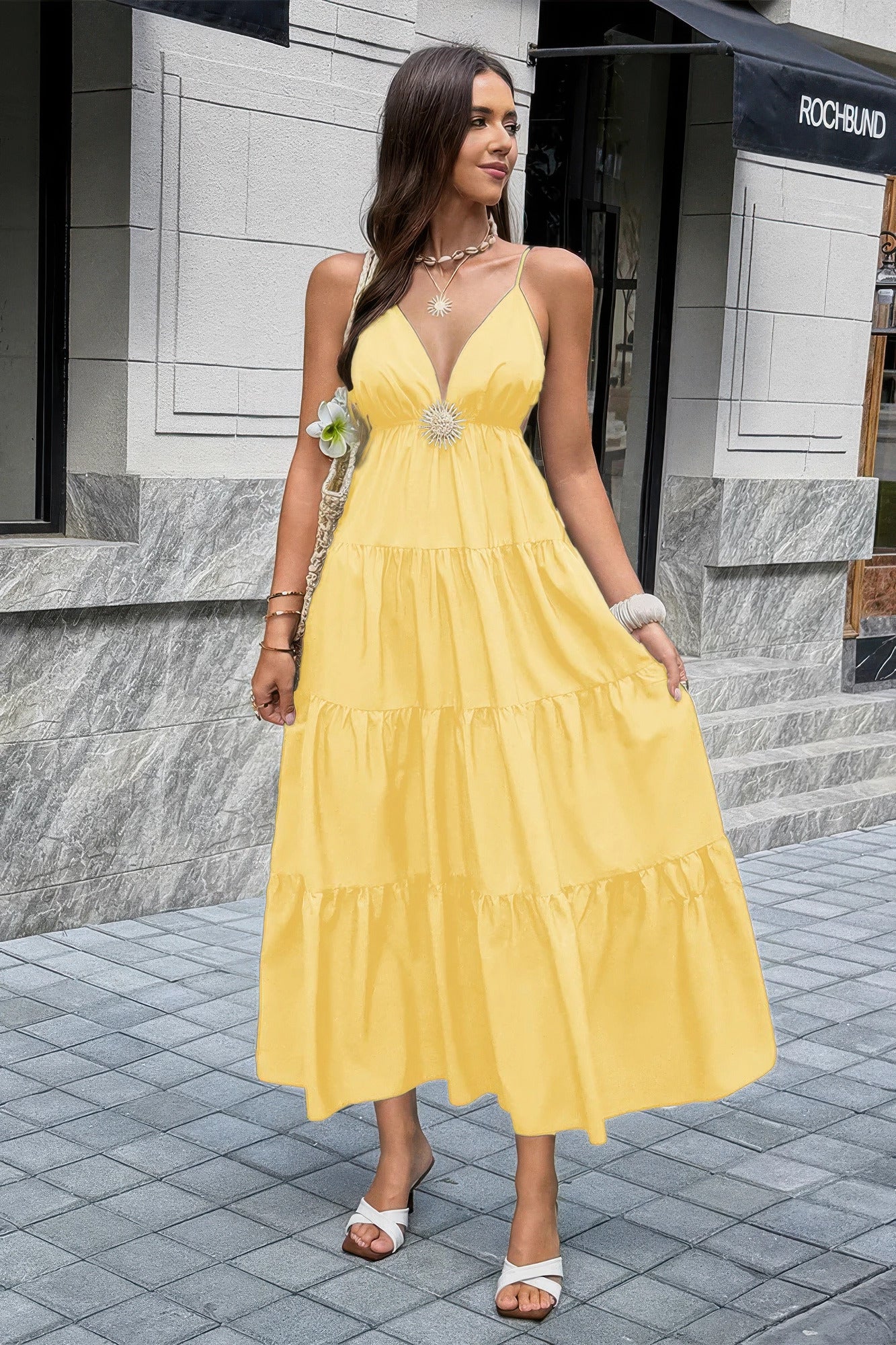 High Waist Sleeveless Open Back Full Dress in White view 2 - High-Waisted - High Waisted Dress Pants
