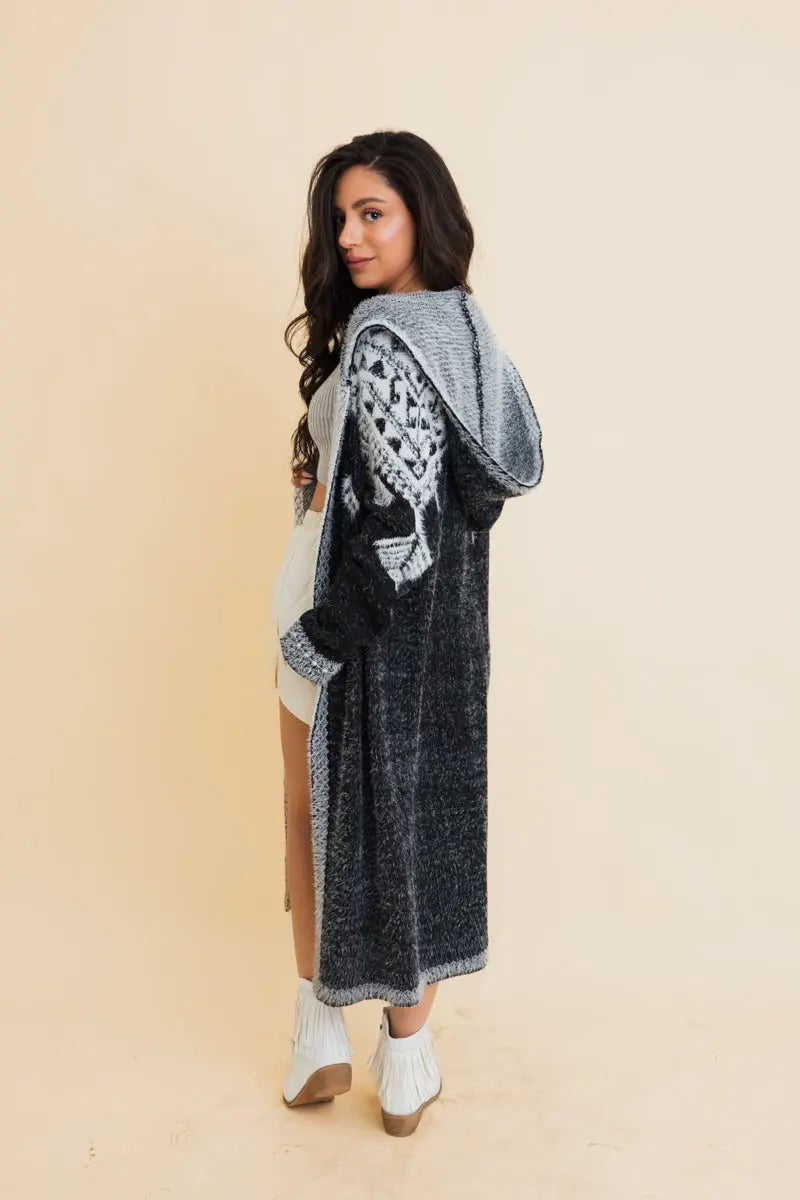Hooded Fair Isle Knit Cardigan Top - MeeeShop Women's Fashion